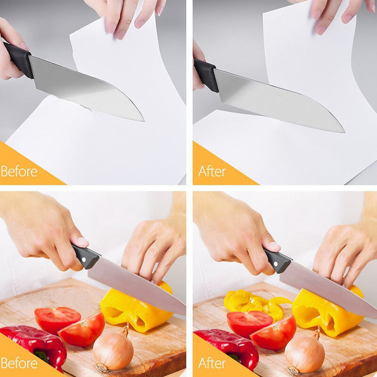 Diamond knife sharpener in use with chef knife