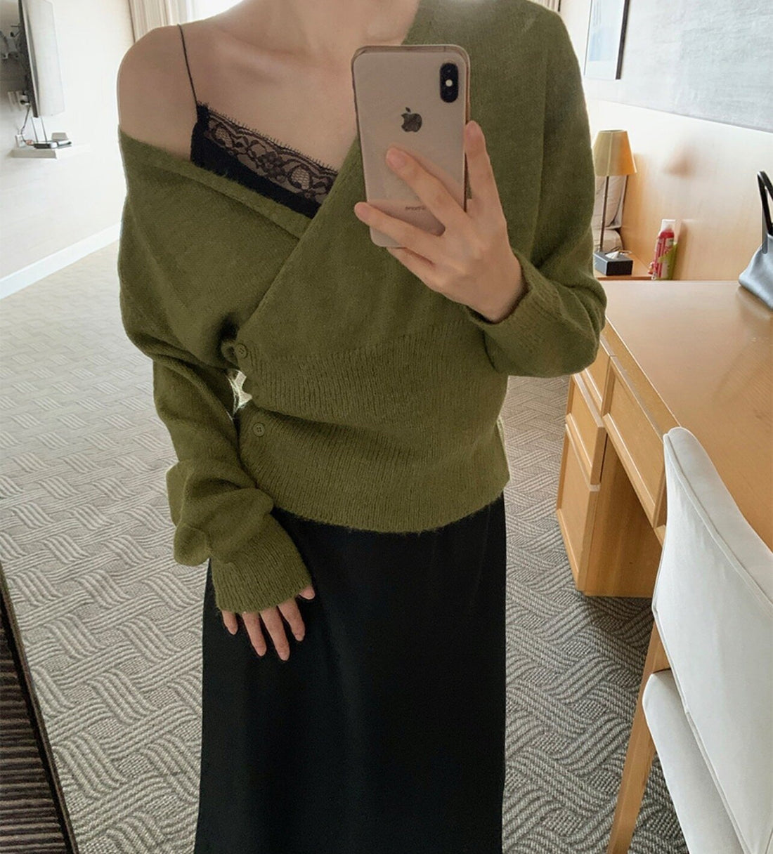 Women's V-neck knit sweater with diagonal button placket, photo 6