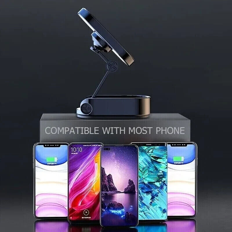Magnetic dashboard phone holder stainless steel body close-up