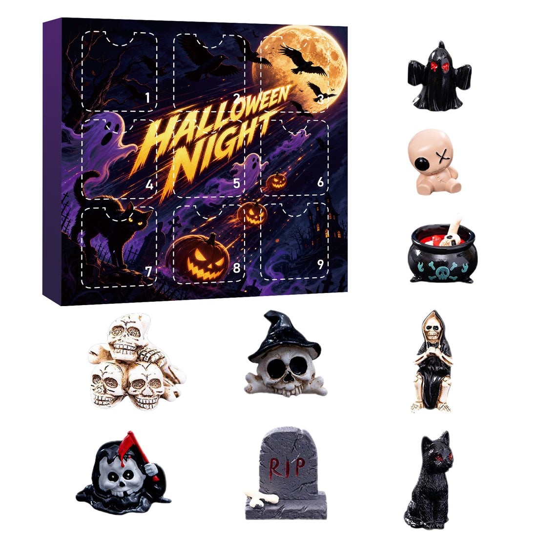 Halloween 9Grid Advent Calendar Blind Box Ghost Pumpkin Resin Ornament