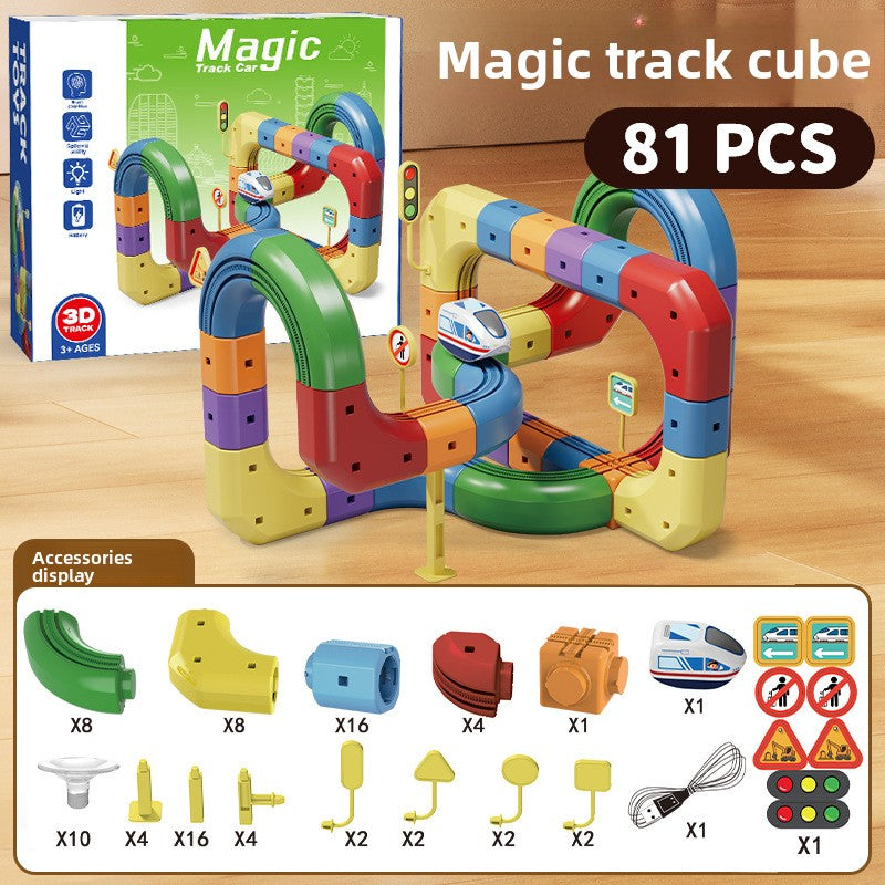 Track building set, track cube 81pcs non-magnetic 1 car