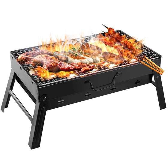 Portable foldable charcoal BBQ grill in black, photo 6 of 10