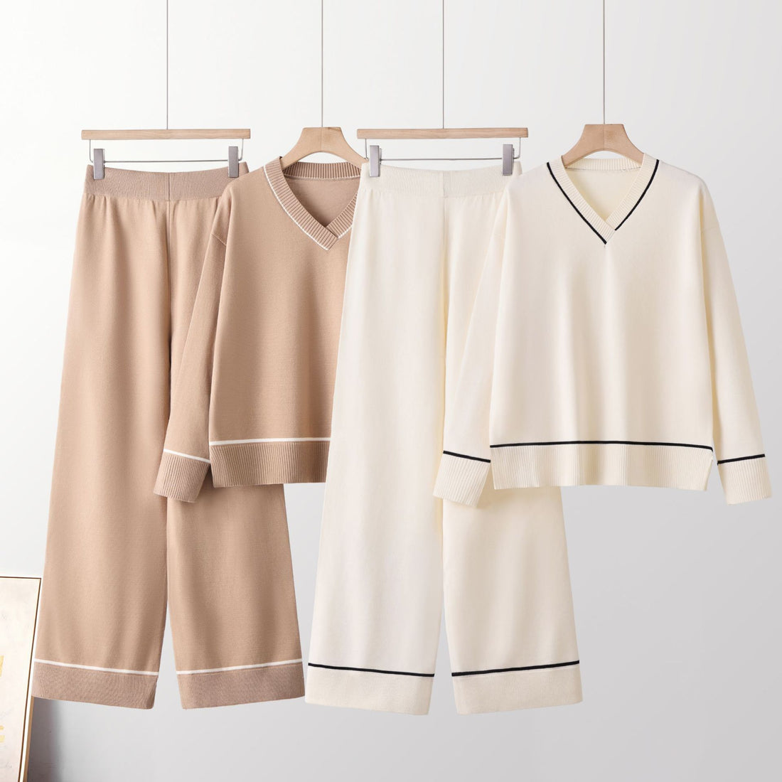 Women's two-piece knit sweater and wide leg pants set, photo 3