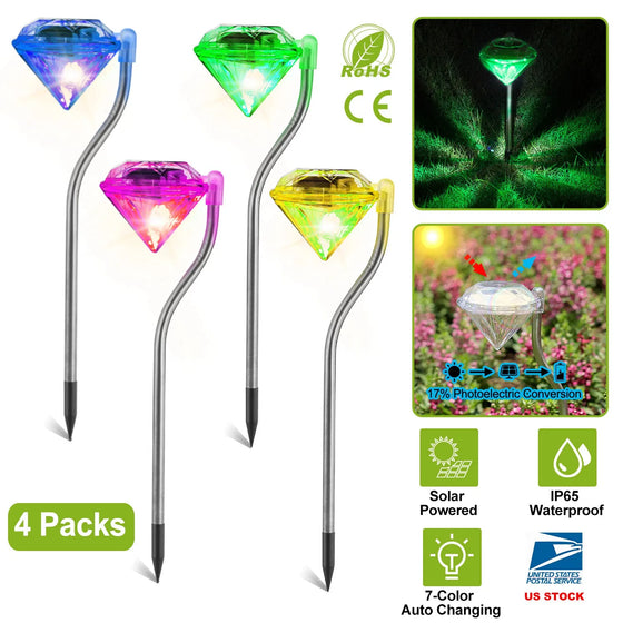 Set of 4 diamond-shaped solar garden pathway stake lights, photo 3 of 10