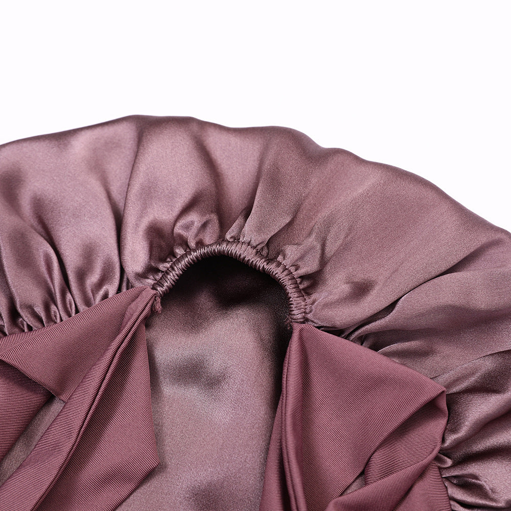 100% Mulberry Silk Double-Layer Knitted Tie-Back Sleep Cap