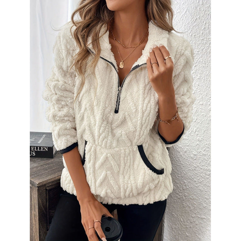 Women's jacquard fleece half-zip sweatshirt with lapel collar, photo 1