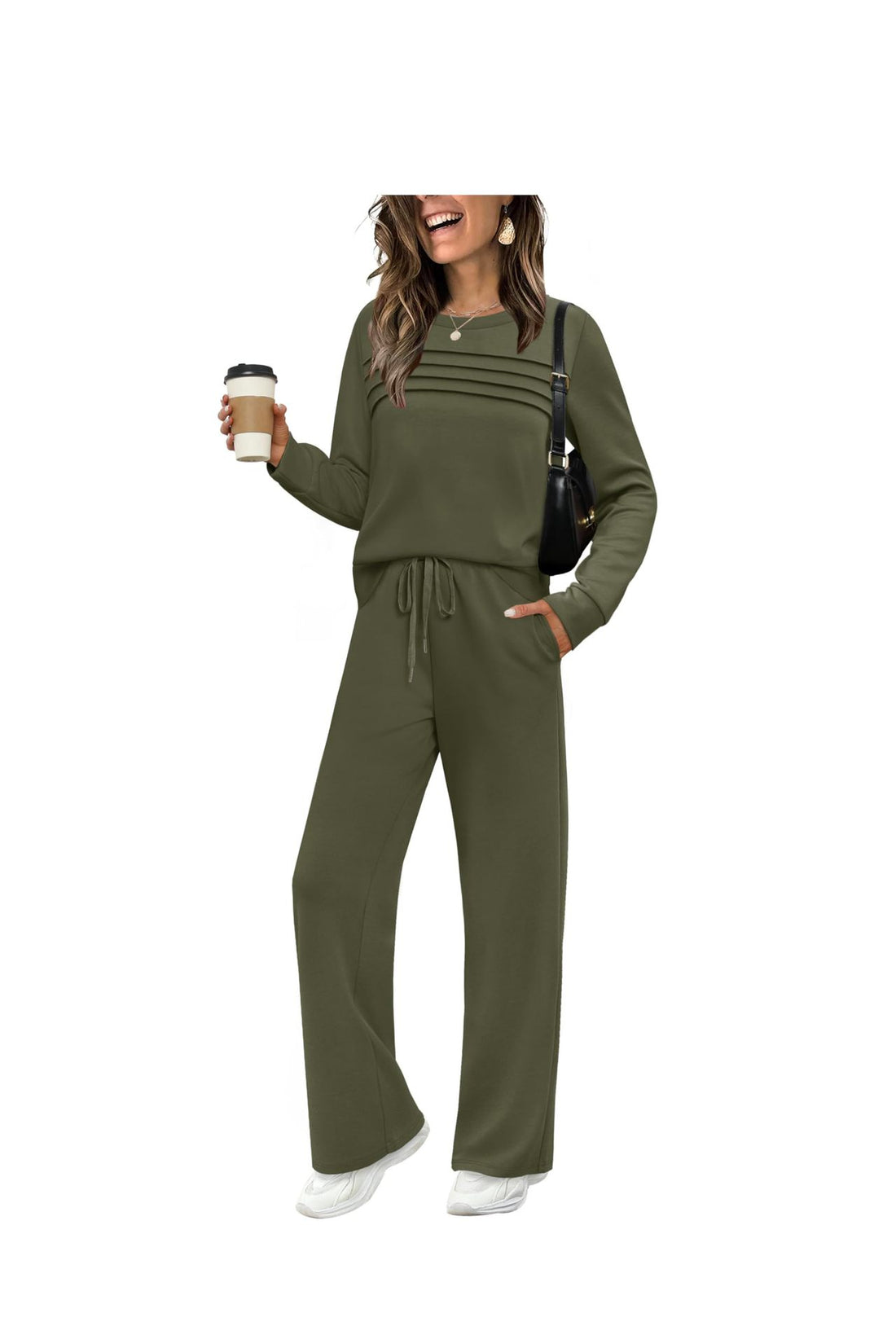Women's pleated knit sweatshirt and wide-leg trousers set, photo 8