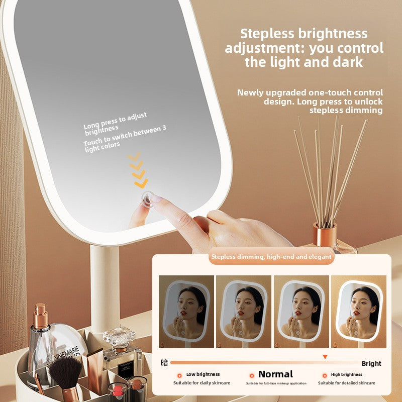 Three-Color Lighting Foldable Makeup Mirror with 5X Magnification Detachable Lens