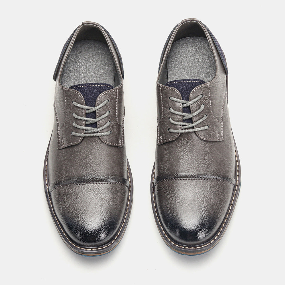 Men's Vintage Business Casual Leather Shoes Low Top Lace Up Round Toe Dress Sneakers