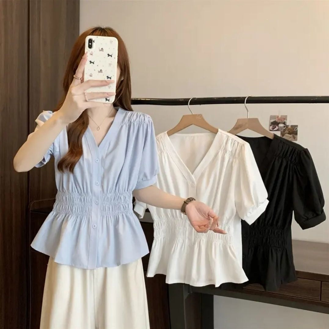 Solid-color short-sleeve shirt