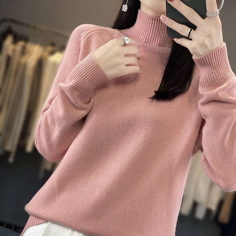 Solid Color Pullover Knit Sweater for Women Long Sleeve Loose Fit Viscose Soft Top