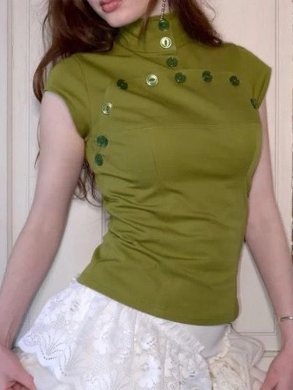 Women's Solid Color Button-Up Polo Collar Long Sleeve Knit Top