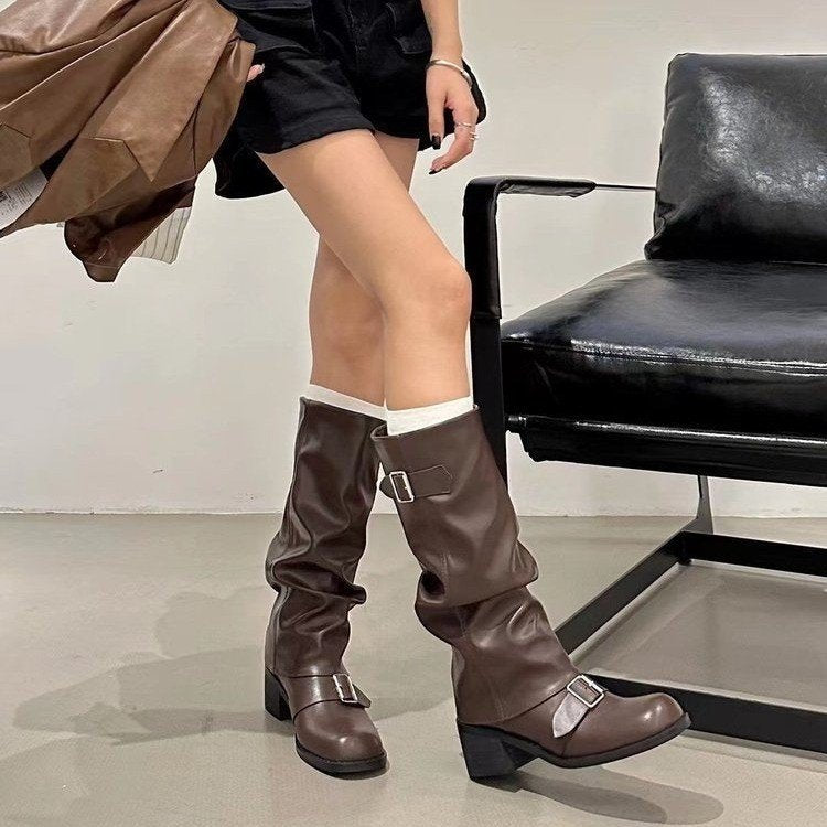 Round Toe Western Knight Boots