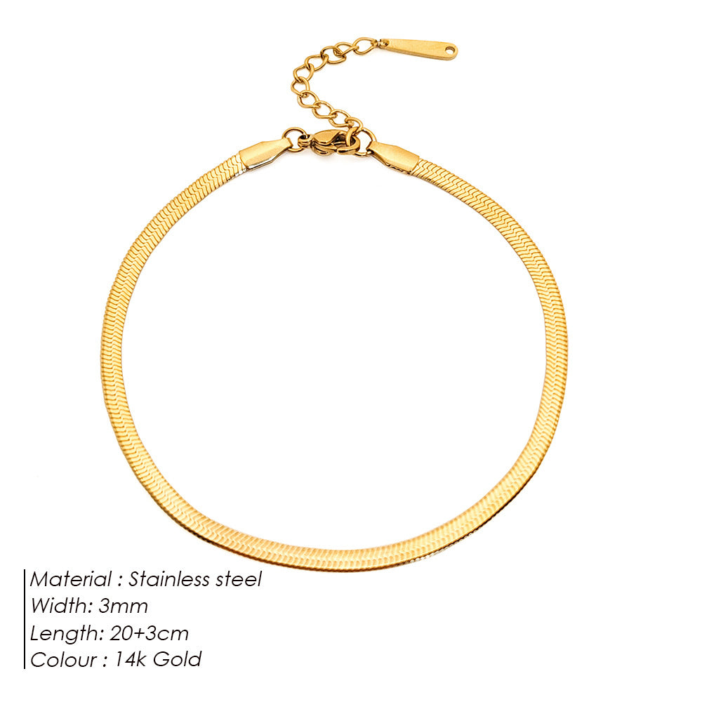 Women's Titanium Steel Snake Bone Chain Anklet Gold Silver Simple Adjustable Foot Jewelry