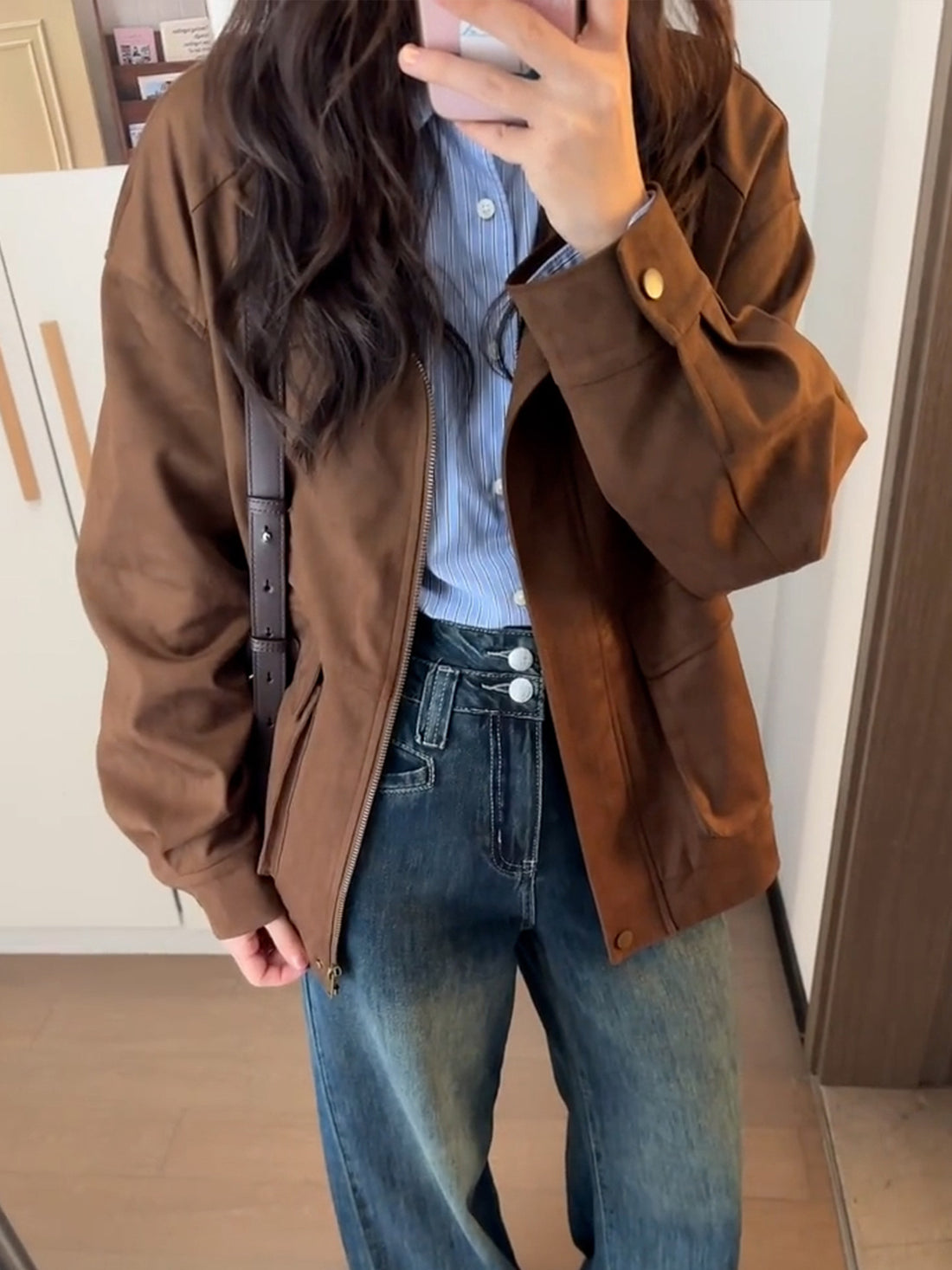 Korean Style Short Retro Brown Jacket Coat