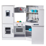 Kids play kitchen with sound side view in playroom