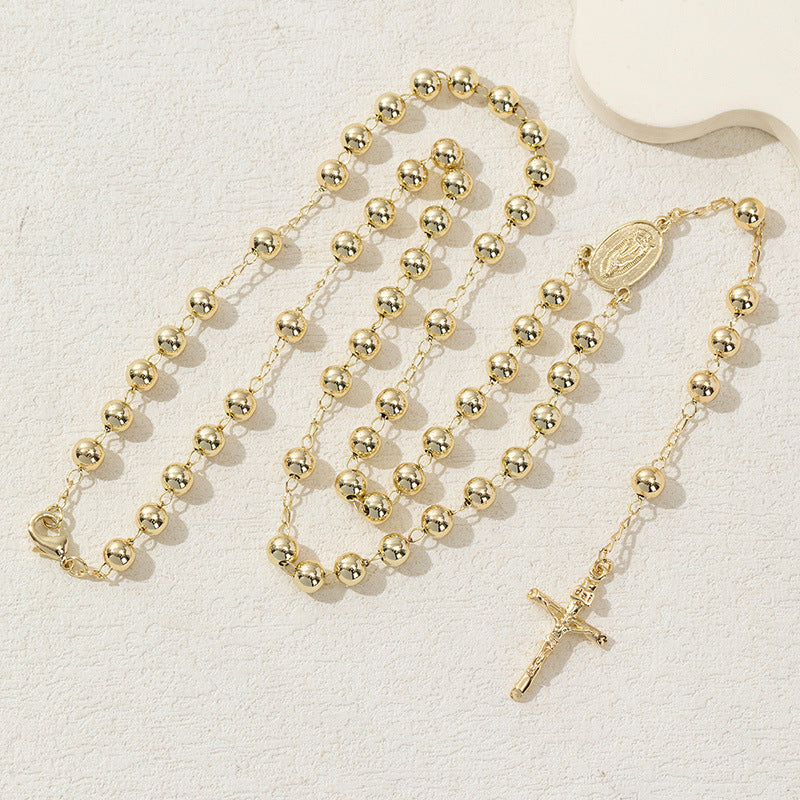 Light Luxury Gold Cross Pendant Long Bead Chain