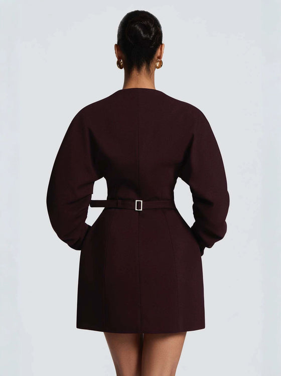 Women's Solid Mid-Length Slim Fit Boucle V-Neck Coat