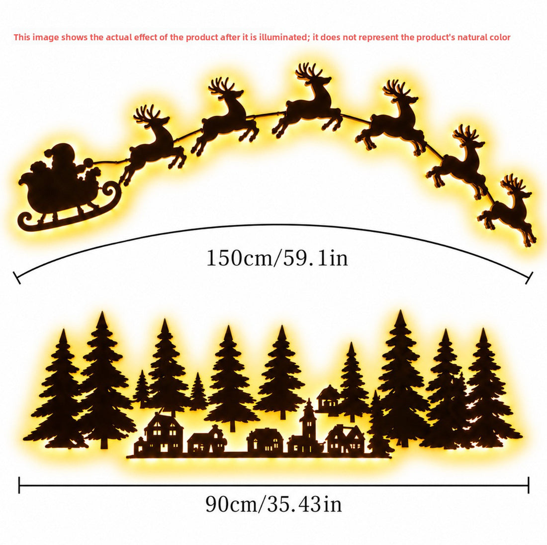 Self-Adhesive Wooden Christmas Santa Reindeer Wall Decoration with Lights