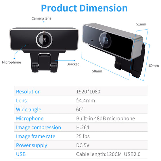 Webcam dimensions and specification table