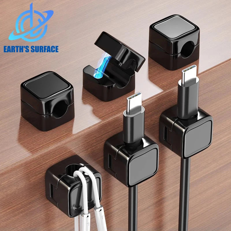 6Pcs Magnetic Cable Clip Winder Holder Adhesive Wire Keeper Cord Cable Organizer Usb Charging Cables Winder for Office Desktop