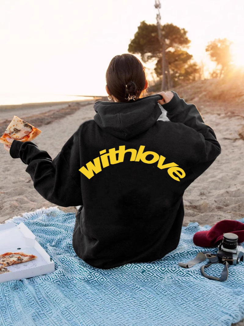 Women's Oversized Large Letter Print Hoodie Long Sleeve Pullover Sweatshirt with Hood