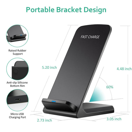 Wireless charging stand with phone tilted for viewing
