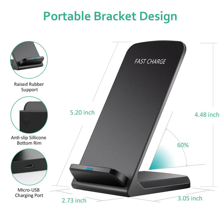 Wireless charging stand with phone tilted for viewing