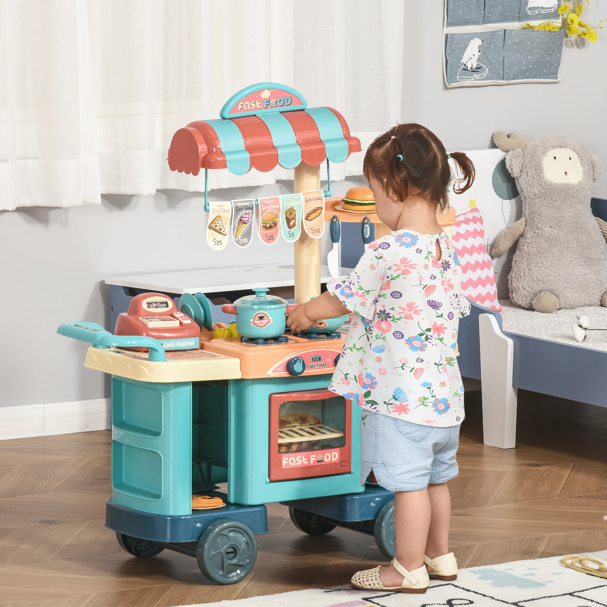 Kids kitchen food play set with stand full view