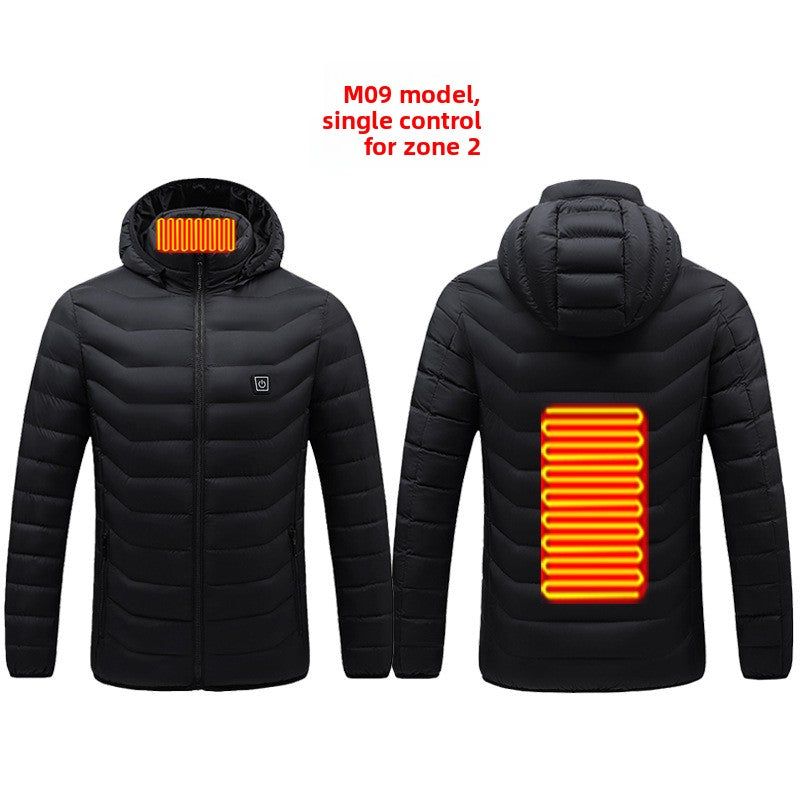 Men's Electric Heating Jacket Hooded Windproof Thermal Coat with USB Power