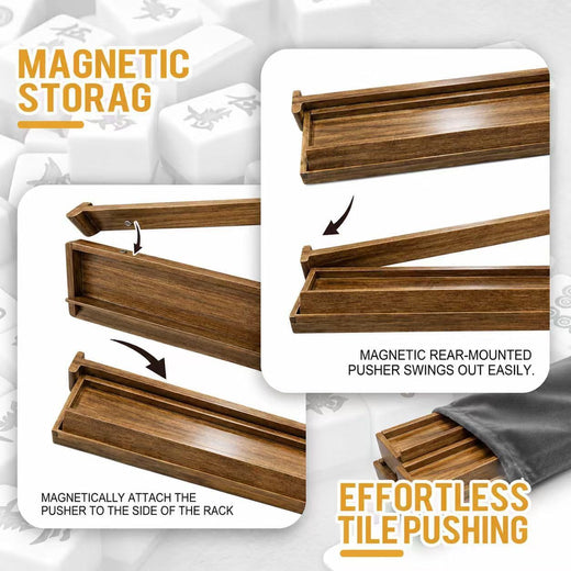 Solid Wood Mahjong Rack with Push Rod and Game Tray
