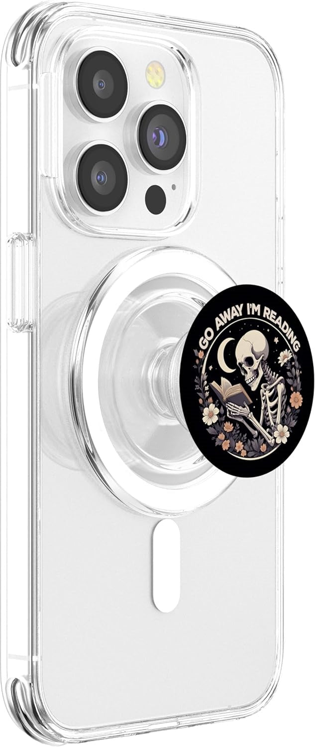 Magnetic phone stand, front view with phone attached