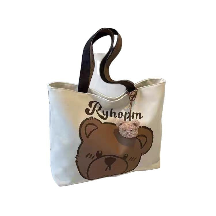 Casual Large Capacity Cartoon Bear Canvas Shoulder Tote Bag