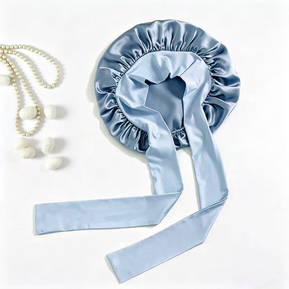 100% Mulberry Silk Double-Layer Knitted Tie-Back Sleep Cap