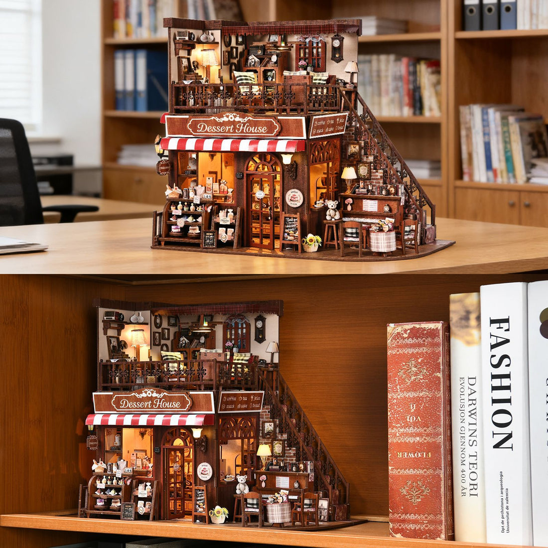 Wooden DIY Miniature House Kit Street Corner Sweet Shop Model Assembly Puzzle Bookend Decorative Craft