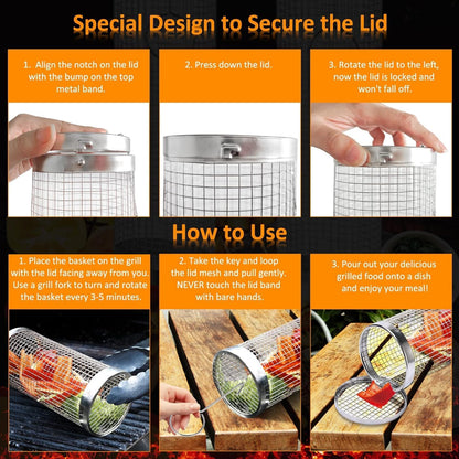 Stainless Steel Rolling Grill Basket BBQ