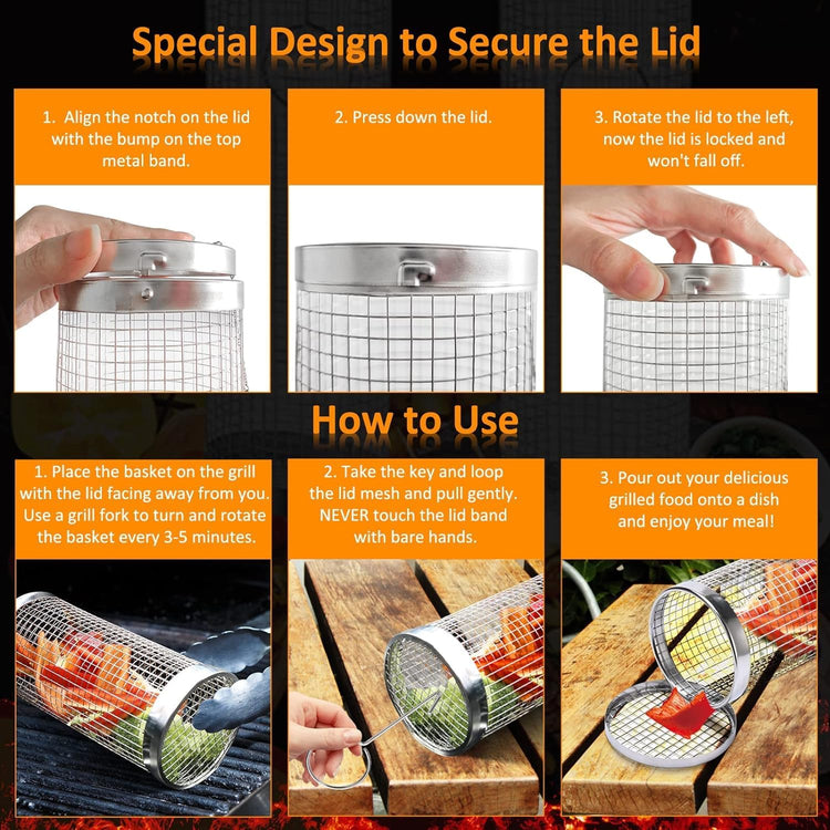 Stainless Steel Rolling Grill Basket BBQ