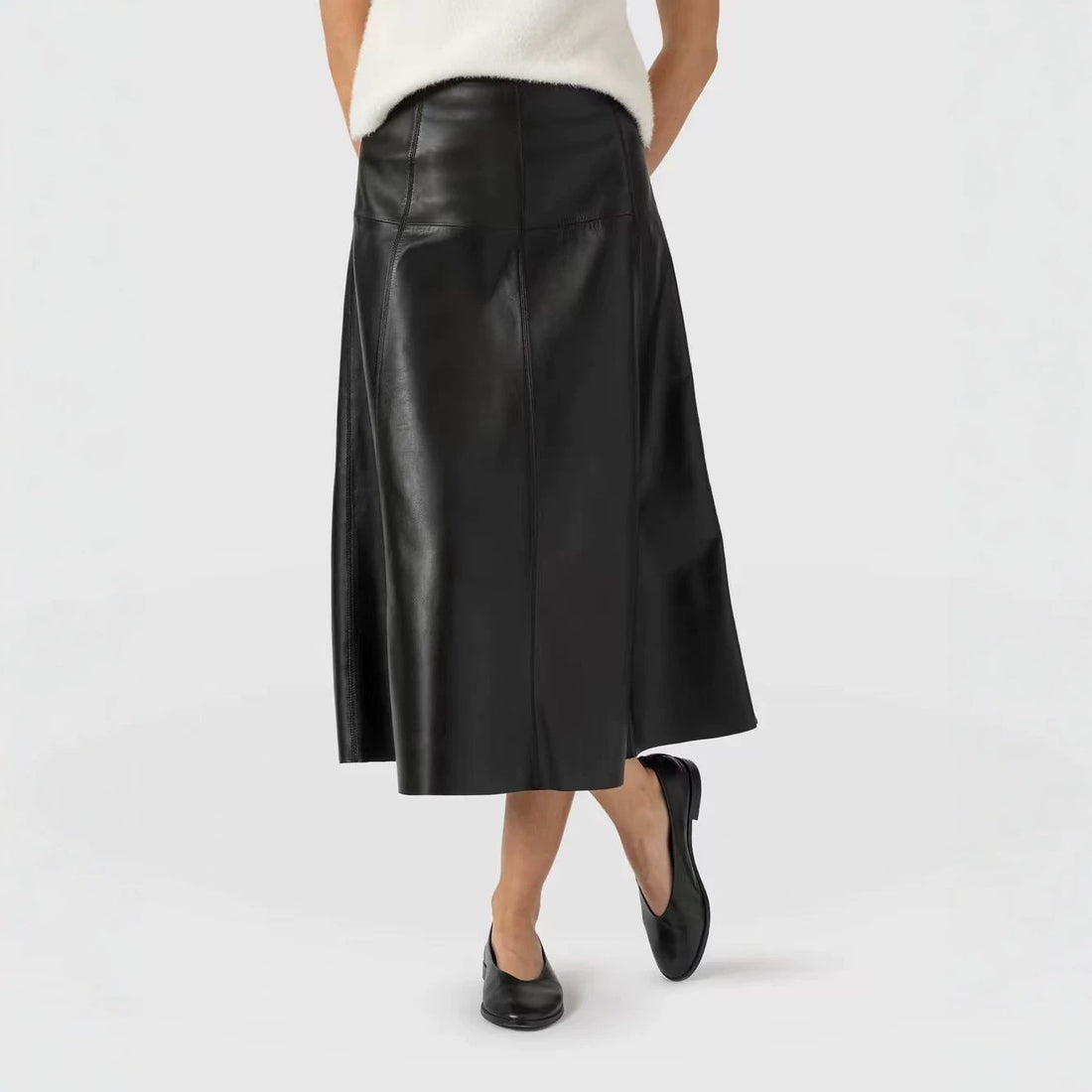 Womens High Waist A-Line Faux Leather Colorblock Mini Skirt