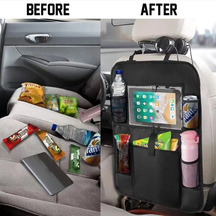 Seatback organizer installed on car seat
