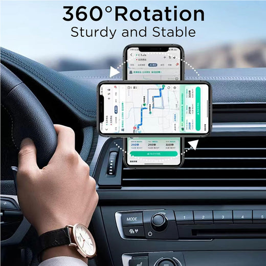 Magnetic car phone mount holding a smartphone