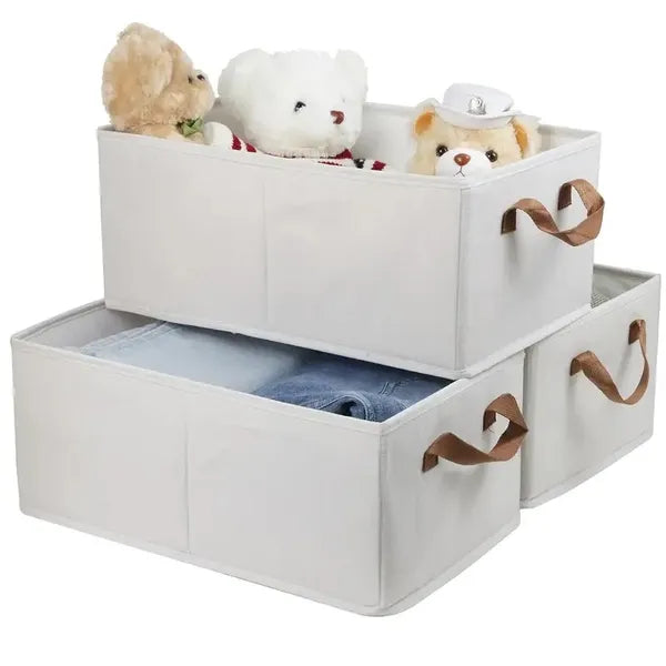 Foldable clothes storage box open with bedding inside