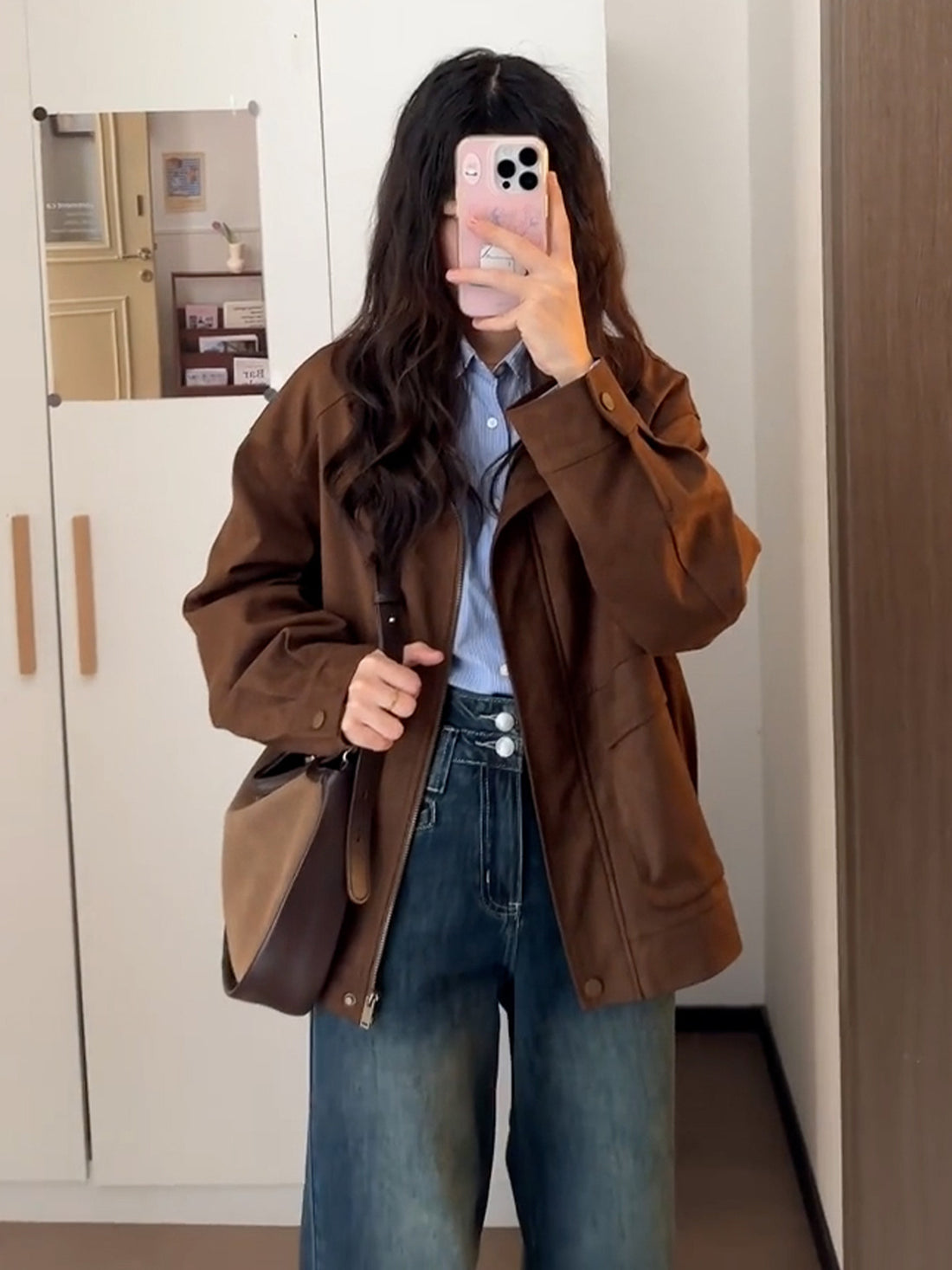 Korean Style Short Retro Brown Jacket Coat