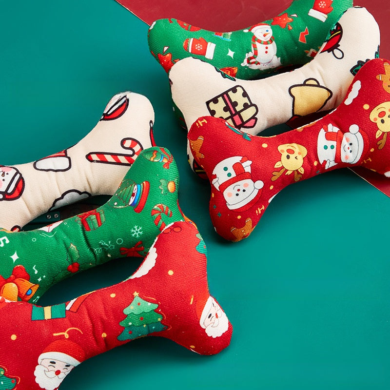 Christmas Plush Dog Chew Toy Bone Interactive Dental Care Pet Supplies