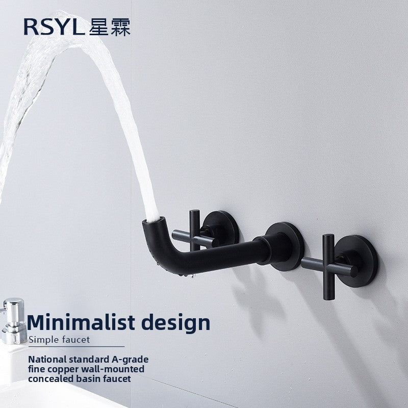 All-Copper Concealed Basin Mixer Tap Pre-Embedded Dual-Handle Wall-Mounted Three-Hole Faucet