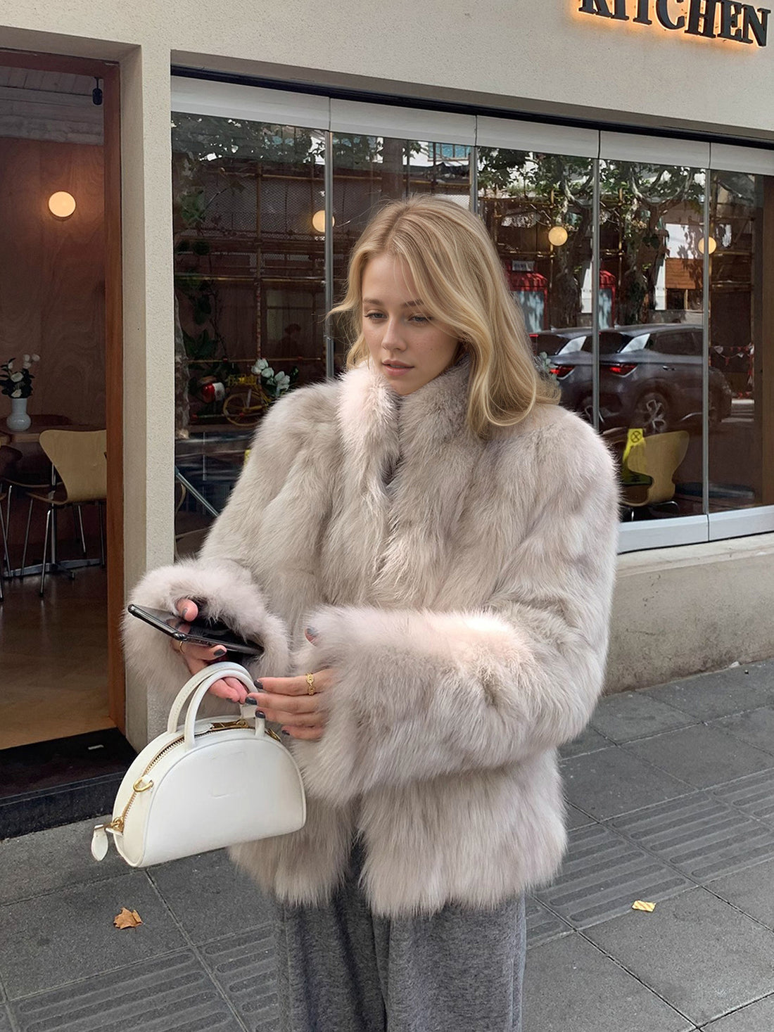 Womens Stand Collar Faux Fur Coat