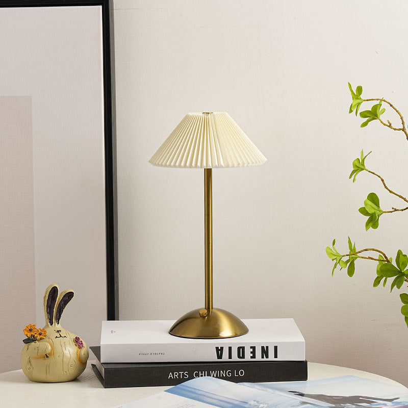 Bedroom Bedside Table Lamp, Pleated Ambiance Rechargeable Table Lamp