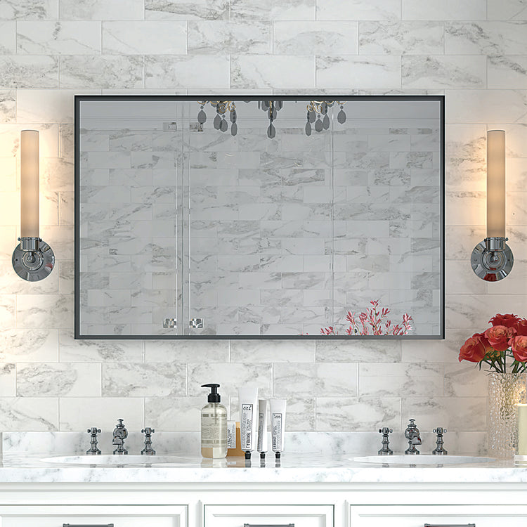 40x30 Inch Glossy Black Bathroom Wall Vanity Mirror