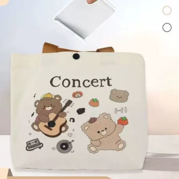 Bear Print Canvas Handbag