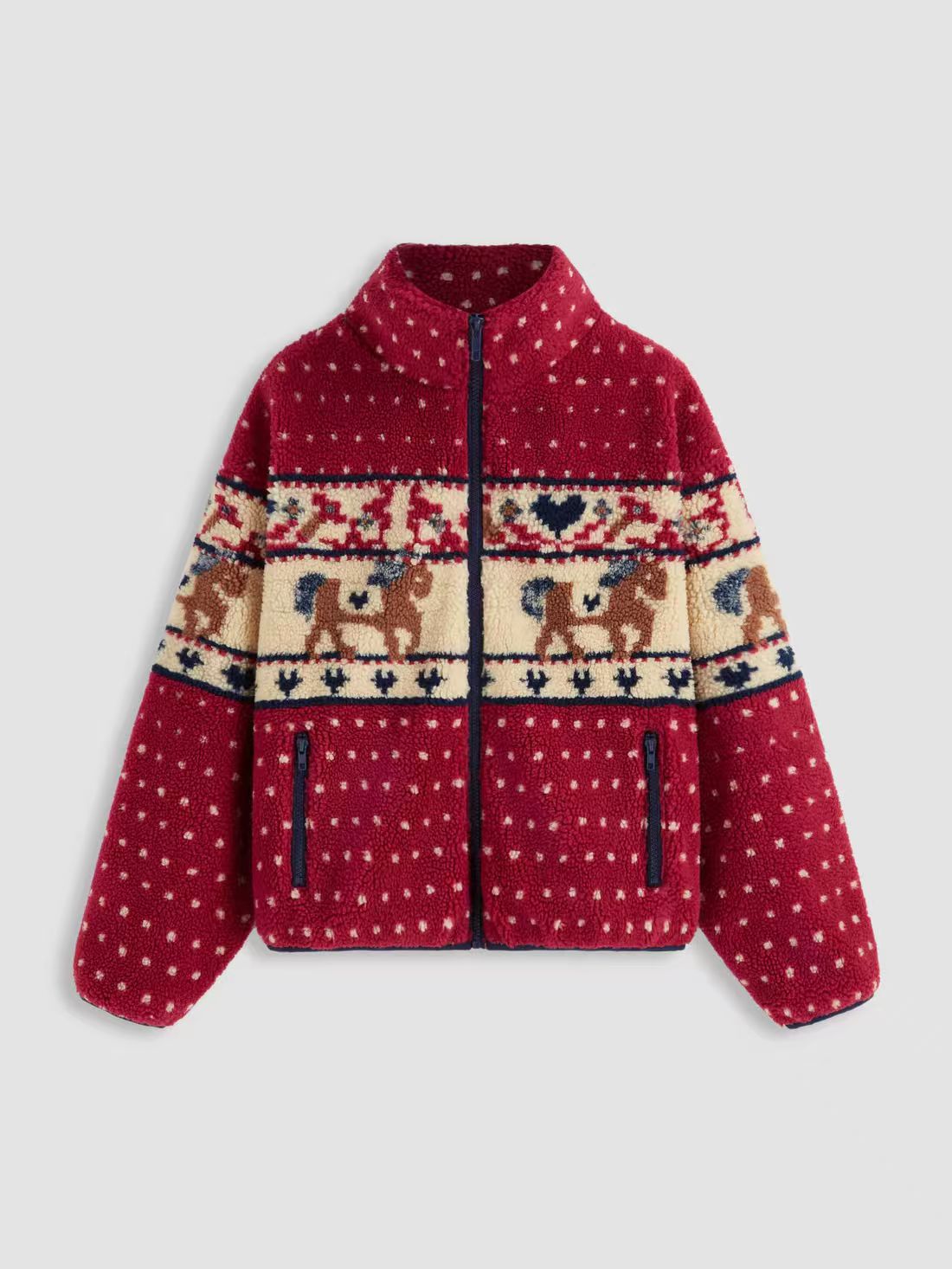 Women's Christmas Snowflake Moose Zipper Long-Sleeve Woolen Coat