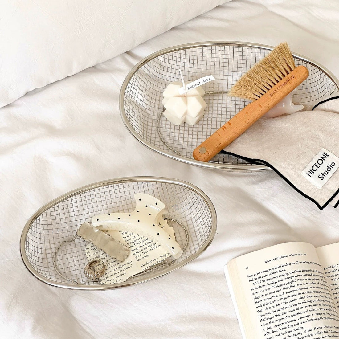 Hollow Stainless Steel Oval Draining Storage Basket